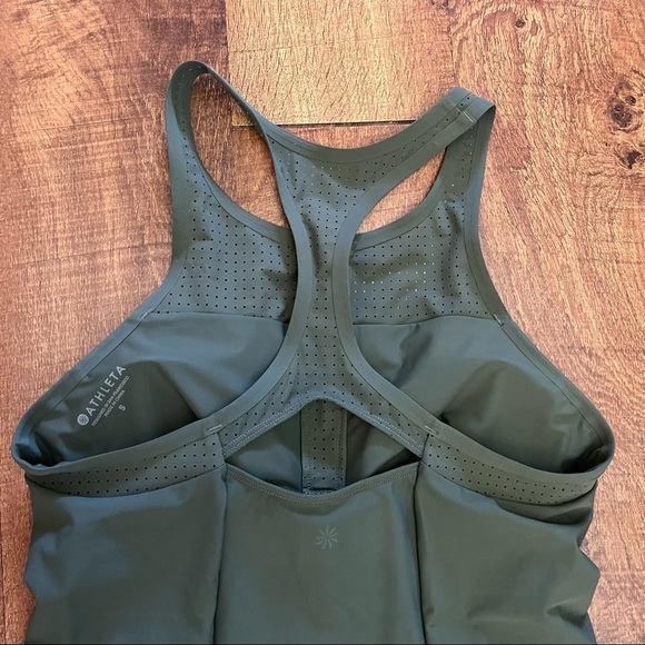 NWT Athleta Bonaire zip front Tankini top Sz small olive green swim bathing suit - Picture 5 of 9